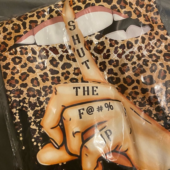 Shut the F@#% Up Cheetah Print Lips T-shirt- NWT - Picture 3 of 10